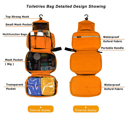jiemei Hanging Toiletry Bag Waterproof, Travel Wash Bag for Men & Women with 4 Compartments, Foldable Compact Size, Super Durable Fabric