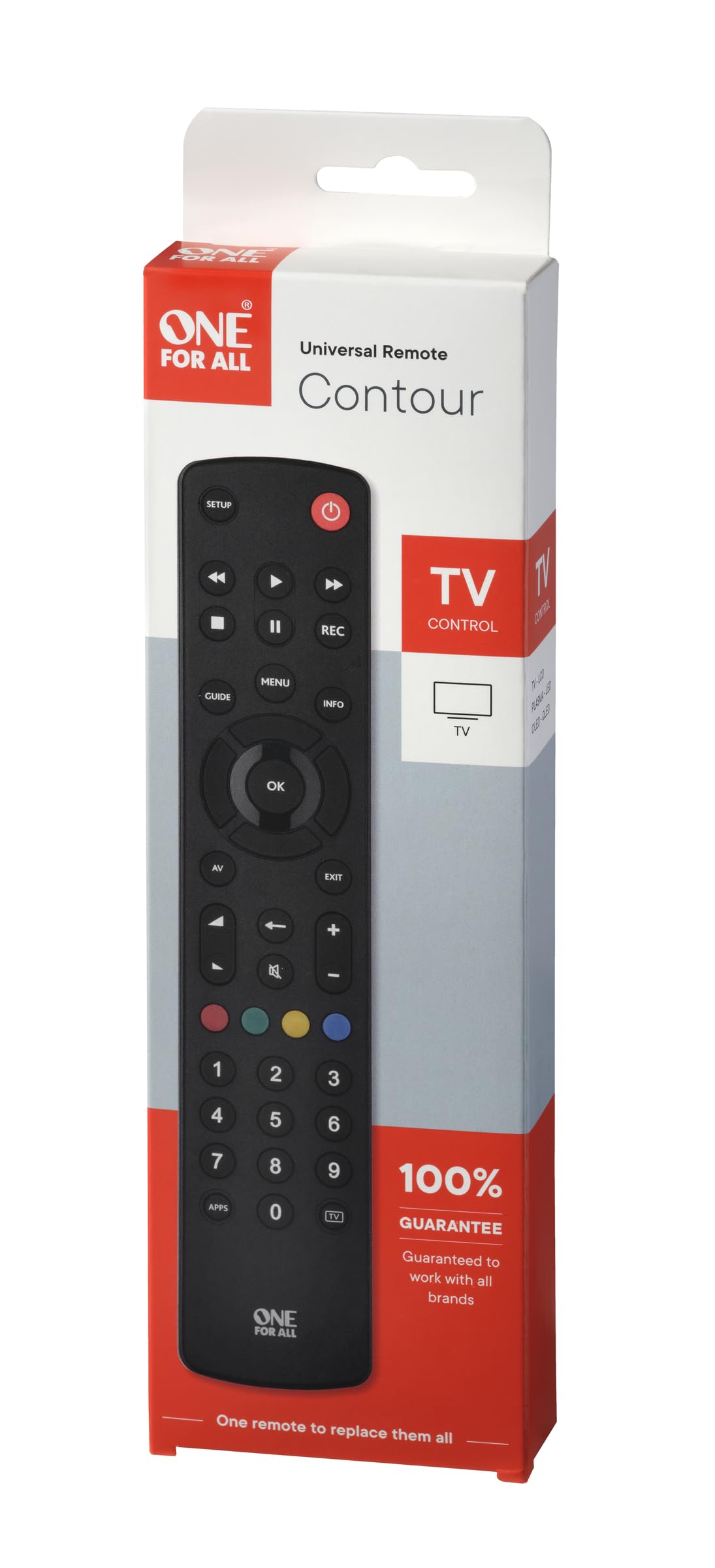 One For All URC1210 Contour Universal Control of TV/Smart TV - Guaranteed to work with all manufacturer brands - ,Black