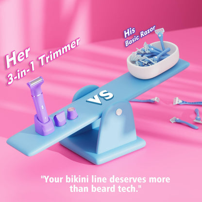 Bikini Trimmer for Women - Painless Electric Razors for Silk Skin,Cordless Body Shaver for Trip,Replaceable Lady Facial Razor, IPX7 Waterproof&Easy Cleaning, Ceramic Blade, USB Charge Dock Pink