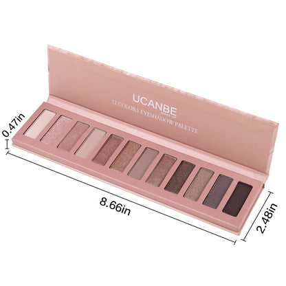 UCANBE 2 PCS Eyeshadow Makeup Palette Kit, 12 Color Nude Eye Shadow Set, Neutral Matte Shimmer Make Up Pallet With Double-Ended Brush, Highly Pigmented Long Lasting Waterproof