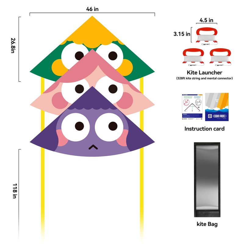ESOKA PRON Kites ，Easy to Fly for Kids and Adults& Beginner, Outdoor Kite for Boys & Girls Toy,Perfect for Beaches and Parks & Family Fun (Pink Green Purple 3 Piece Set, 3)