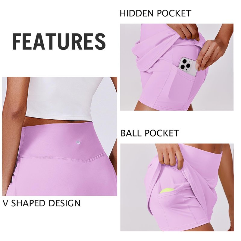PINSPARK Skorts for Woman Stretchy Tennis Skirts Built-in Shorts Workout Skort Skirts Lightweight Golf Skort Activewear, Light Pink Large