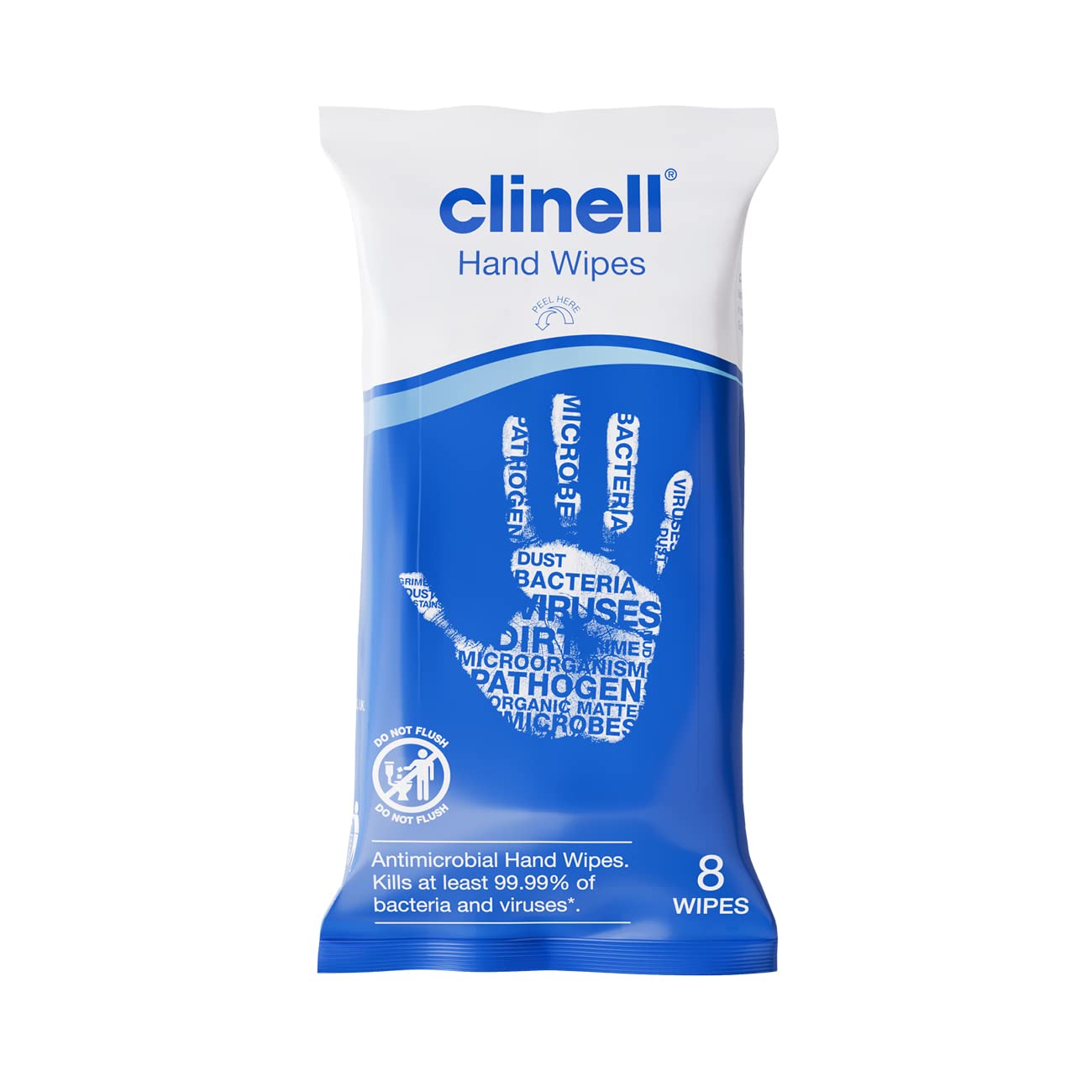 Clinell Antimicrobial Hand Wipes Ideal for Travel - 20 Packs of 8 Wipes - Dermatologically Tested, Kills 99.99% of bacteria & viruses