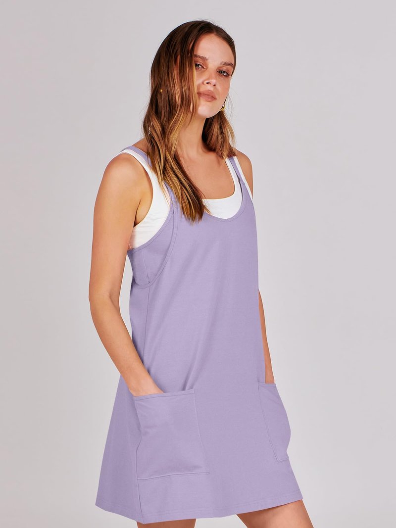 ANRABESS Women Athletic Dress Summer Tennis Workout Active Sports Mini Romper Dress Built in Shorts Travel Vacation Clothes Light Purple X-Large