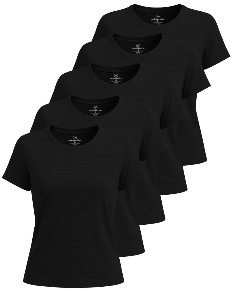 Real Essentials 5 Pack: Women's Breeze Tech Short Sleeve T-Shirts Athletic Tops Gym Workout Yoga Tennis Activewear (Plus)