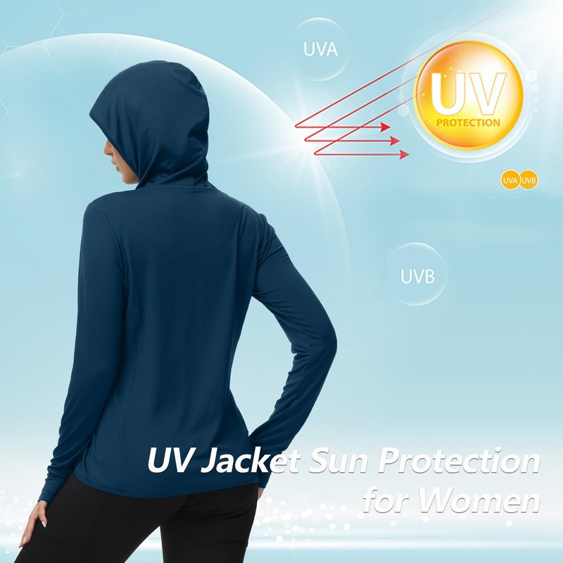 TIHEEN Women's Athletic Jackets Lightweight UV Protection Shirts Full Zip Workout Jacket UPF 50+ Long Sleeve Sun Shirt Navy Blue,S