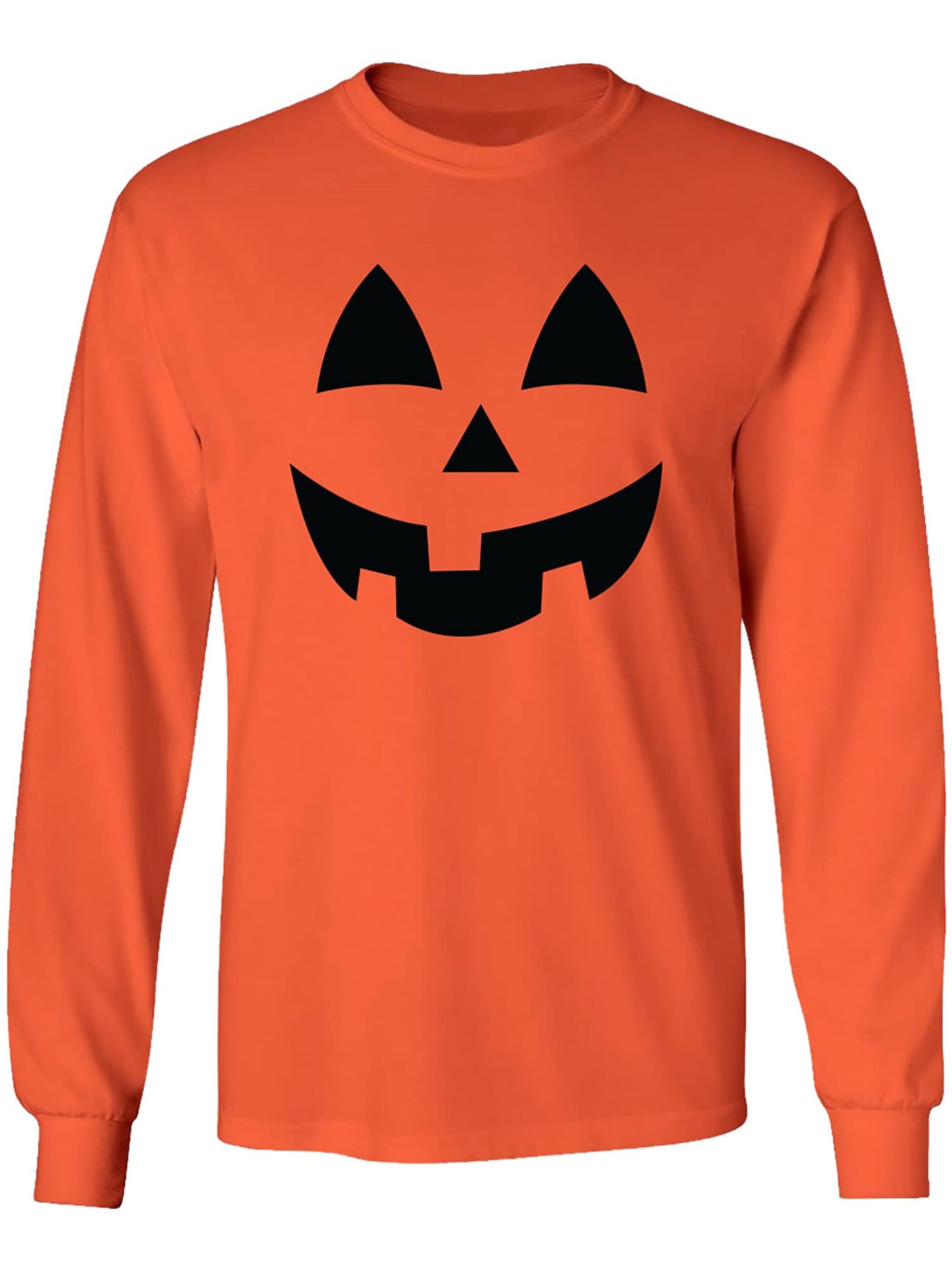 Adult Jack-O-Lantern Halloween Pumpkin Face Long Sleeve T-Shirt in Orange - Large