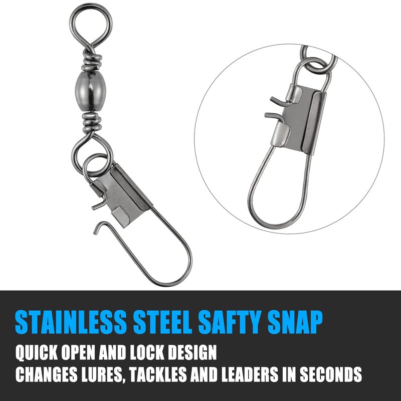 Dr.Fish 50 Pack Fishing Snap Swivels, Barrel Swivels Fishing Tackles, Stainless Steel Safty Interlock Snaps Leader Line Lure Connector Fresh&Saltwater #8