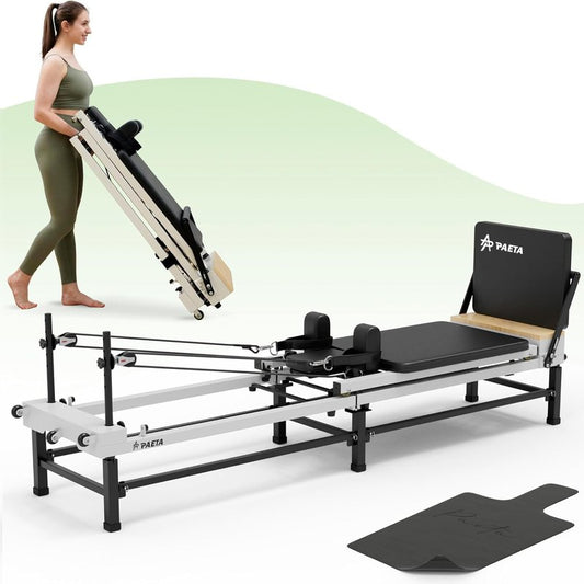 PAETA Pilates Reformer, 86" Foldable Reformer Pilates Machine with Adjustable Reformer Heights, Pilates Equipment with Piano Wire Spings and Jump Boards(Black)