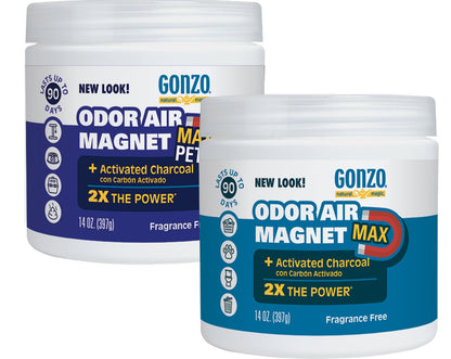Gonzo Natural Magic Odor Air-Magnet with Activated Charcoal - 14 Ounce (2 Pack) - Odor Eliminator for Car Closet Bathroom and Pet Area Captures and Absorbs Smoke Odors