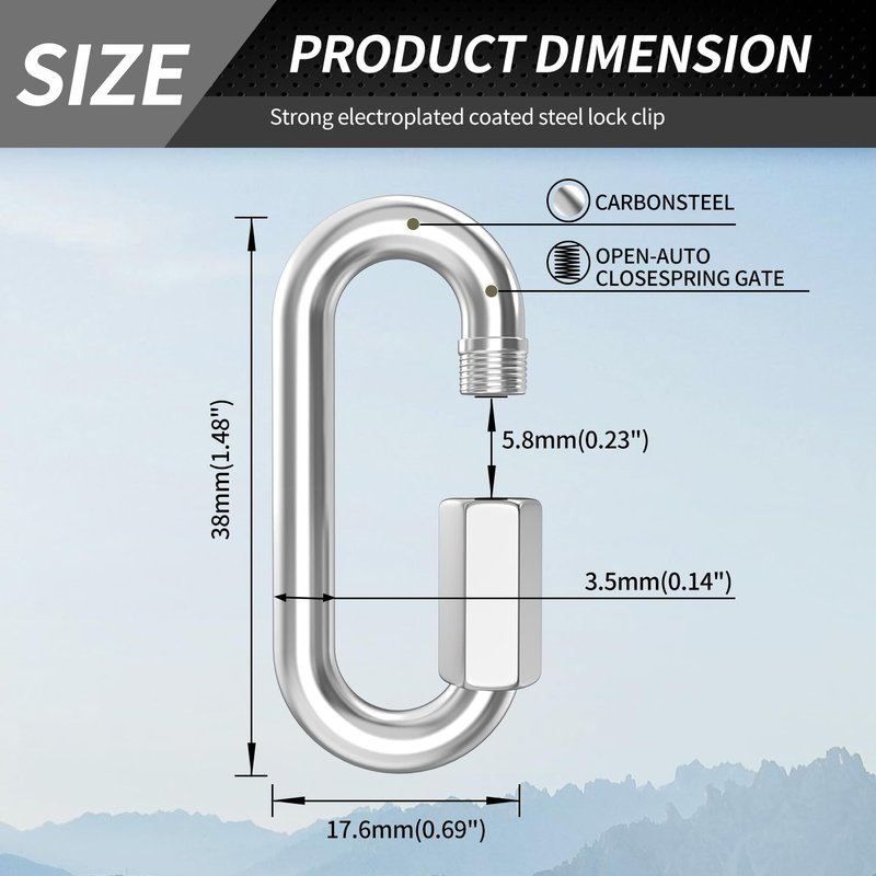 15 Pack Heavy-Duty Chain Hooks Quick Links - 304 Stainless Steel 1/8" Locking Carabiner Anti-Rust Chain Connector Quick Link for Towing,Swing,Shade Sail,Bird Toys,Capacity 175lb