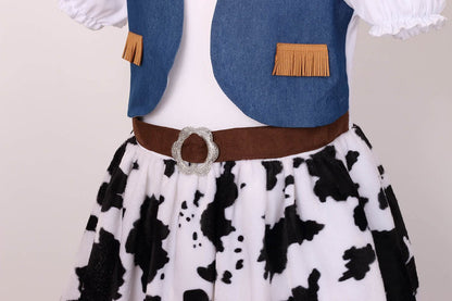 LMYOVE Cowgirl Halloween Costume for girls, Role Play Party Dress Up Outfit for Kids (Small, Blue)