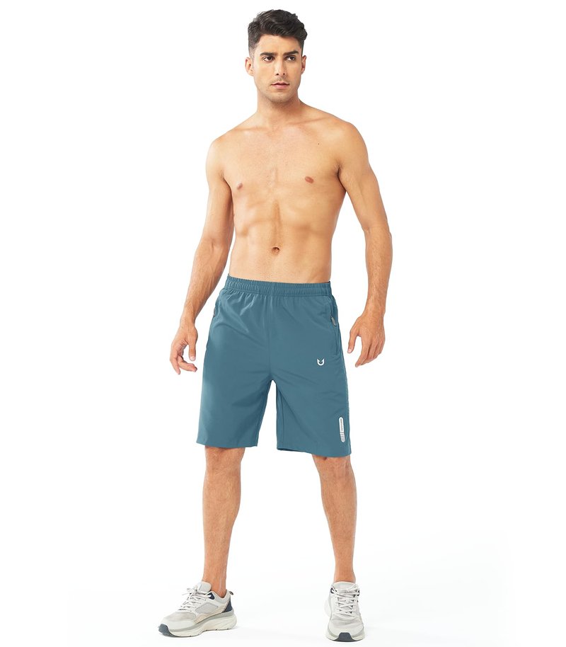 NORTHYARD Men's Athletic Running Shorts Gym Workout 7"/9"/5" Quick Dry Lightweight Sports Basketball Tennis 3 Zipper Pockets GREYBLUE-9inch S
