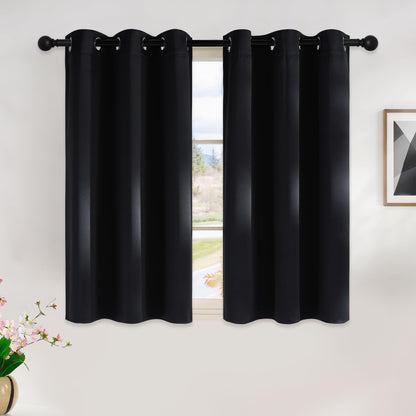 NICETOWN Halloween Blackout Curtains 45 Inches Long Kitchen Drapes, Black Solid Thermal Insulated Grommet Blackout Drapery Panels for Window (2 Panels, 42 Inch Wide by 45 Inch Long, Black)