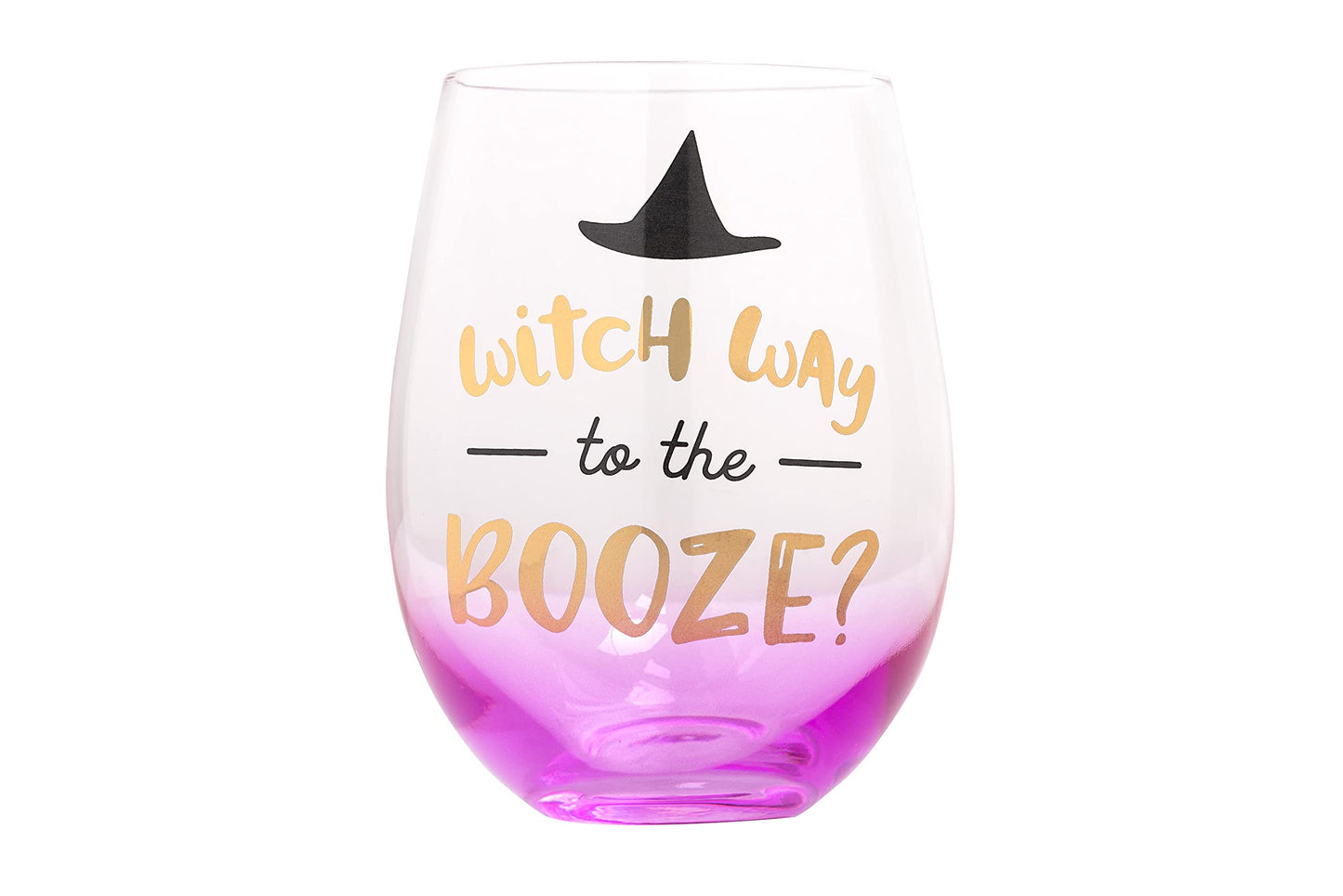 Pearhead Witch Way to the Booze Stemless Wine Glass, Fall and Halloween Home and Kitchen Accessory and Party Favor Idea, 15 oz
