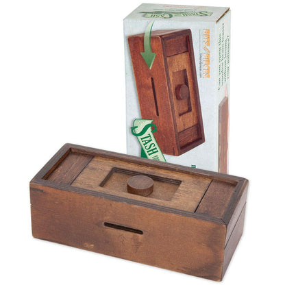 Bits and Pieces - Stash Your Cash Secret Puzzle Box Brainteaser - Wooden Secret Compartment Brain Game for Adults