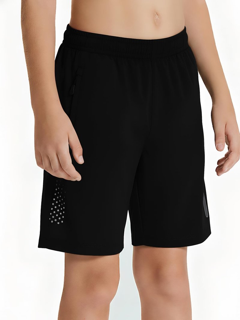 DEVOROPA Youth Boys Athletic Running Shorts Lightweight Quick Dry Sports Workout Gym Hiking Shorts Zip Pockets UPF 50+ Black XS