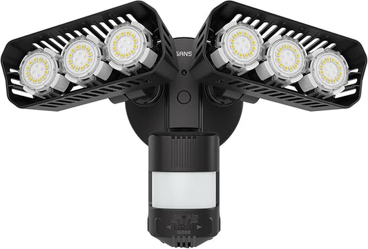 SANSI 38W 5000LM Motion Sensor Outdoor Lights, Flood Light Outdoor Detector with 4 Mode Adjustable, 500W Equiv 5000K Dusk to Dawn, IP65 Waterproof, Motion Sensor Lights for Garage, Yard, Porch (Black)