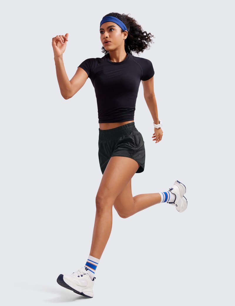 CRZ YOGA High Waisted Running Shorts for Women 2.5" - Mesh Liner Quick Dry for Workout Sport Athletic with Zipper Pocket Black Small