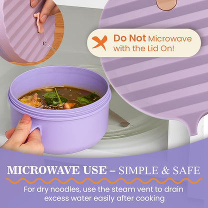 AI LOVE PEACE Ramen Bowl, 40 oz Microwaveable Noodle Cooker for Ramen, Pho, Soup, and Pasta, Dishwasher Safe and Portable, Ideal for Home, Office, Dorm, or Gift (Purple)