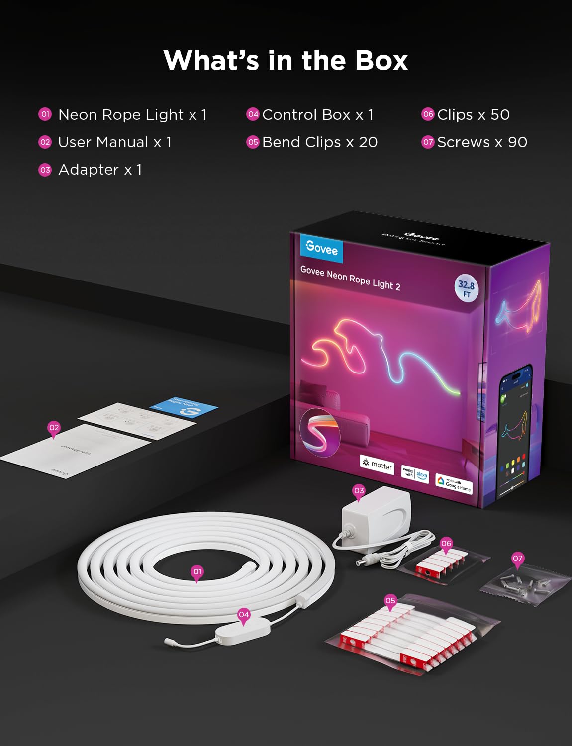 Govee RGBIC Neon Lights, LED Smart Neon Rope Light 2 Works with Matter, Alexa, Google Assistant, Custom DIY Neon Strip Lights for Bedroom and Holiday Decor, Softer Material, 32.8ft, White