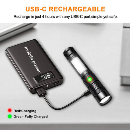 REHKITTZ Torch LED 2000 Lumen Super Bright,2500 mAh High Capacity Rechargeable Pocket Size Torches with Magnet and COB Work Light,Powerful Flashlight for Hiking, Camping, and Walking(2 Pack)