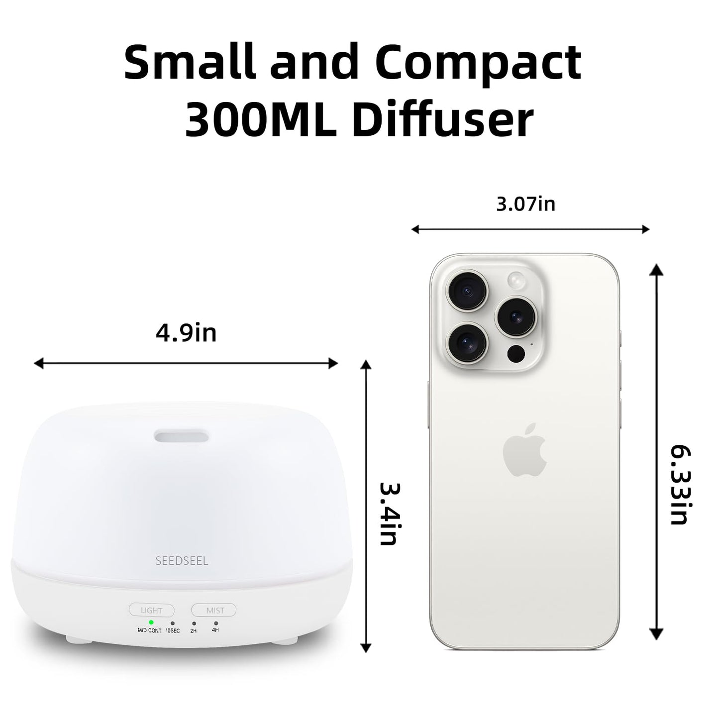 300ML Essential Oil Diffuser with 7-Color LED Lights and Remote Control, Modern Minimalist Design, High-Efficiency Ultrasonic Mist Aromatherapy Diffuser for Home