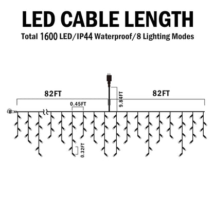 Hezbjiti Christmas Lights Decorations Outdoor, 1600LED 164FT Ice Fairy Lights 8 Modes 320 Drops Fairy String Lights for Christmas Decor Eaves Party Yard Garden