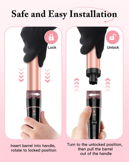 Long Barrel Curling Iron Wand Set, BESTOPE PRO 6 in 1 Curling Wand Set with Ceramic Barrel for Long/Medium Hair, 0.35"-1.25" Interchangeable Hair Wand Curler, Dual Volts, Include Glove & Clips - Black