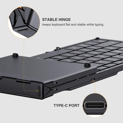 ProtoArc Foldable Bluetooth Keyboard, XK01 Folding Wireless Portable Keyboard with Numeric Keypad, Full-Size Travel Keyboards for iPad Tablet Smartphone Laptop PC Windows iOS Android, Black