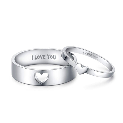 LAVUMO Matching Heart Promise Rings for Couples I Love You Engagement Wedding Ring Band Sets for Him and Her Stainless Steel High Polished Comfort Fit (Men Size 10 & Women Size 7)
