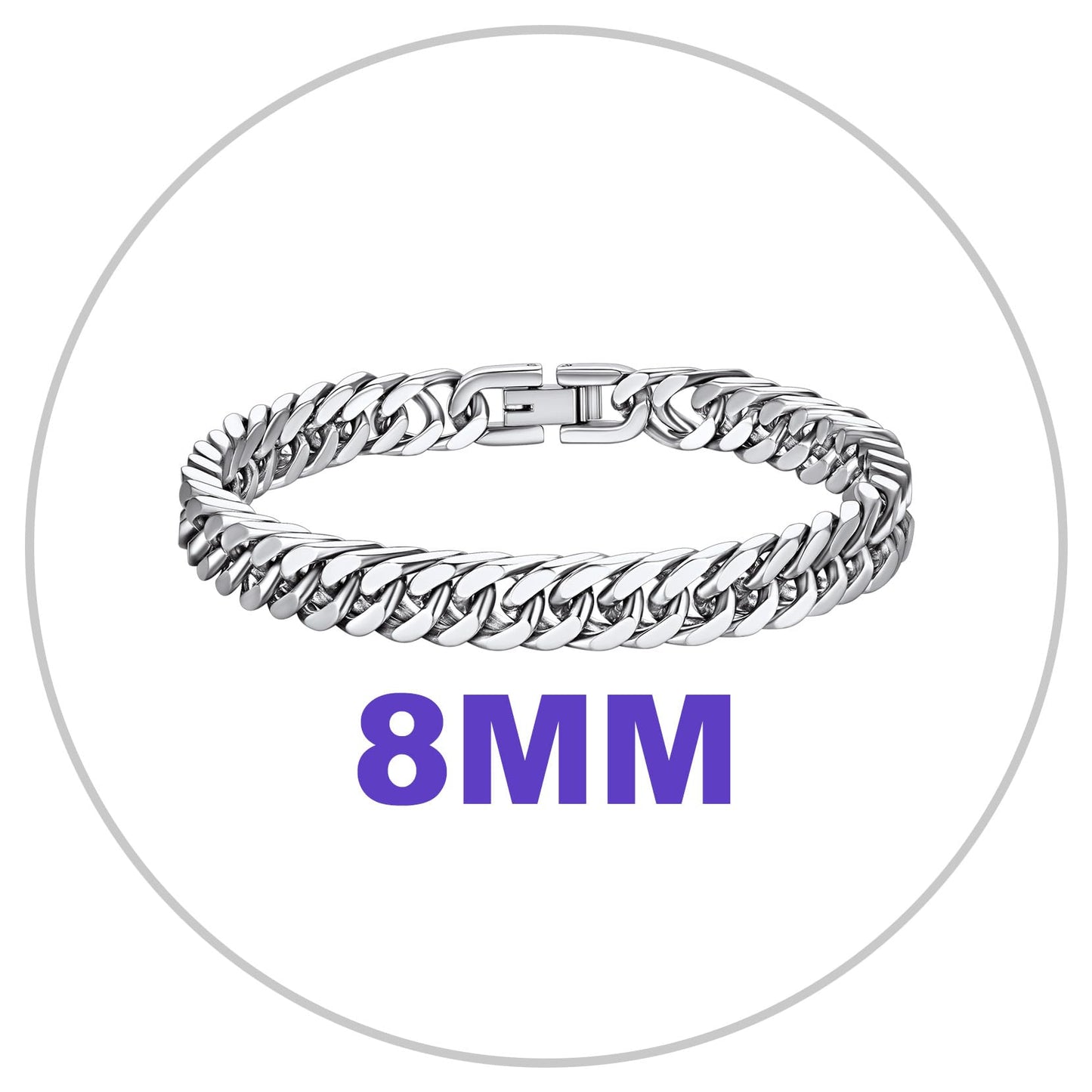 Richsteel Stainless Steel Bracelet for Men 8mm Wide Cuban Link Chain Bracelets 8.2 Inch