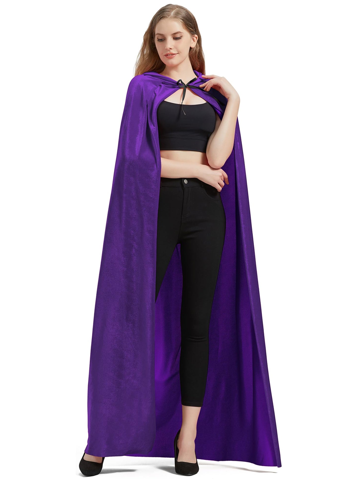 QUCH Hooded Cloak Unisex Cape Cloak with Hood for Men and Womens Witch Cloak Vampire Cape Halloween Christmas Costume Purple XL