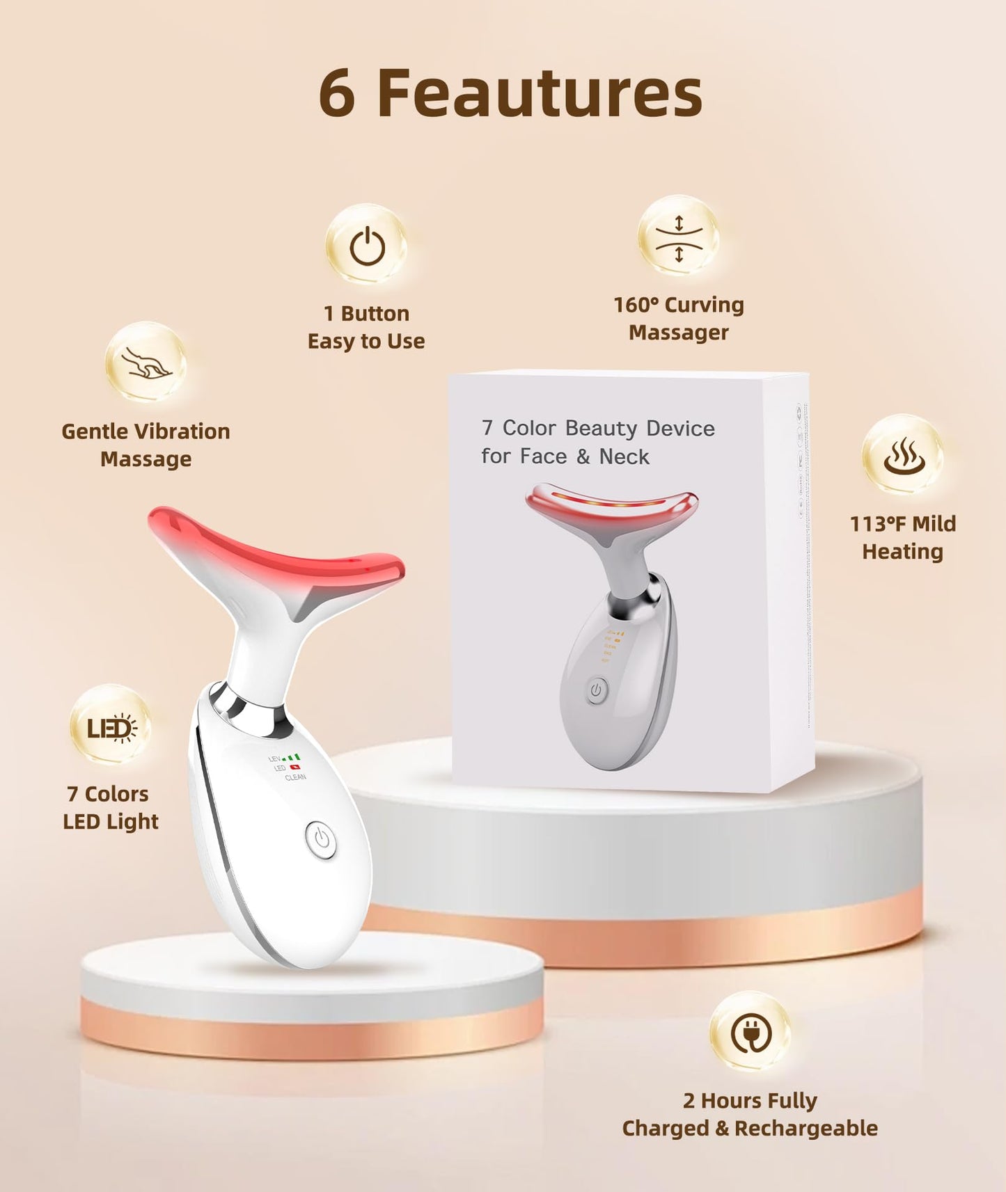 Red-Light-Therapy-for-Face and Neck, 7 Color Light Based Facial Massager, Portable Skin Care Tool (Black)