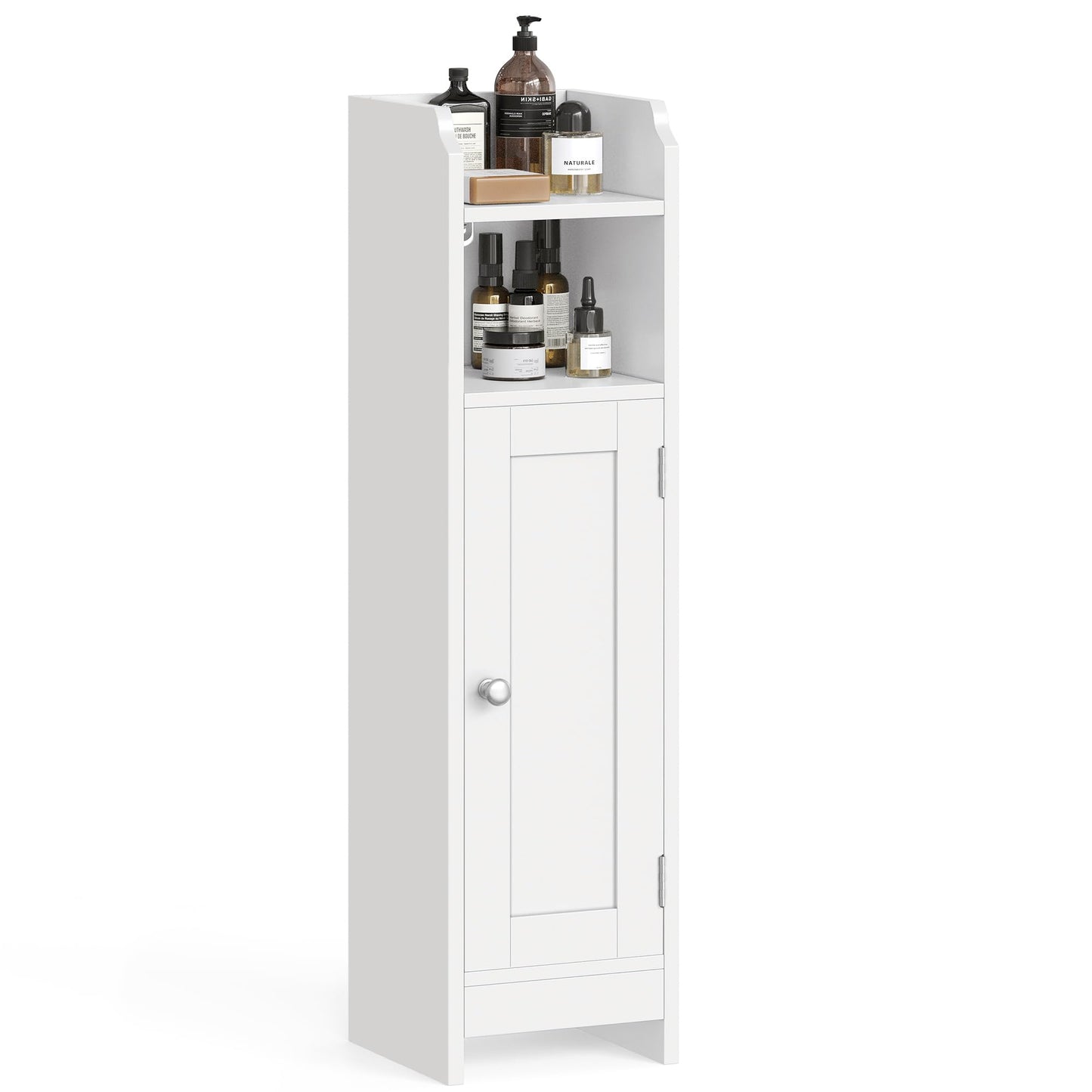 VASAGLE Slim Bathroom Floor Storage Cabinet with Door and Shelves, Freestanding Bathroom Storage Unit, Narrow Bathroom Toilet Paper Storage Cabinet, Adjustable Shelves, White BBC310W01