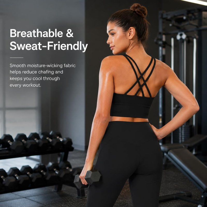 Sunzel Sports Bra for Women, Scoop Neck Crisscross Back Padded Low Impact Bras Tops for Workout Yoga Gym,Black,Medium