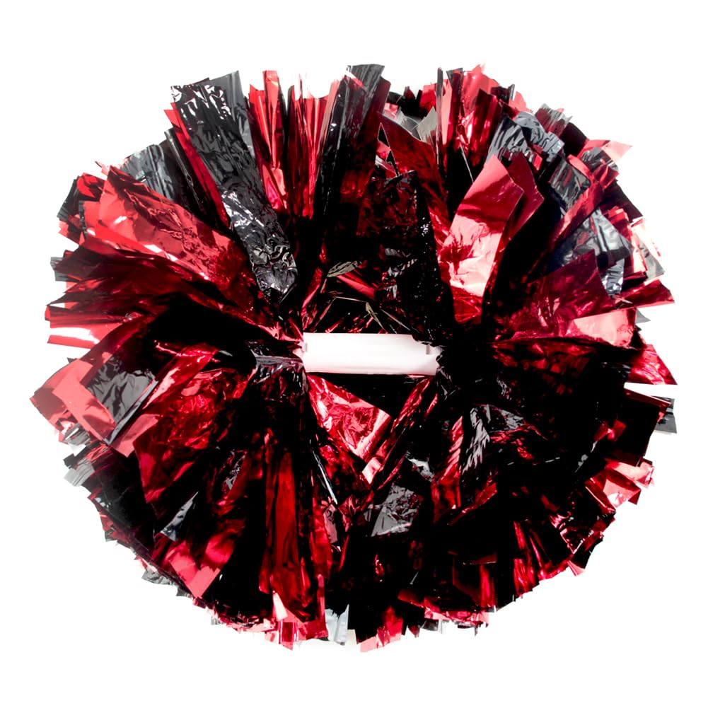 Hooshing 2PCS Cheerleading Pom Poms Black and Red with Baton Handle for Team Spirit Sports Dance Cheering