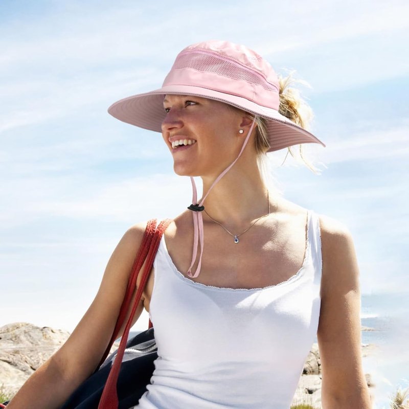 Wide Brim Sun Hat for Women - Breathable Mesh UPF50+ Outdoor Safari Hat | Criss Cross Ponytail Hole
