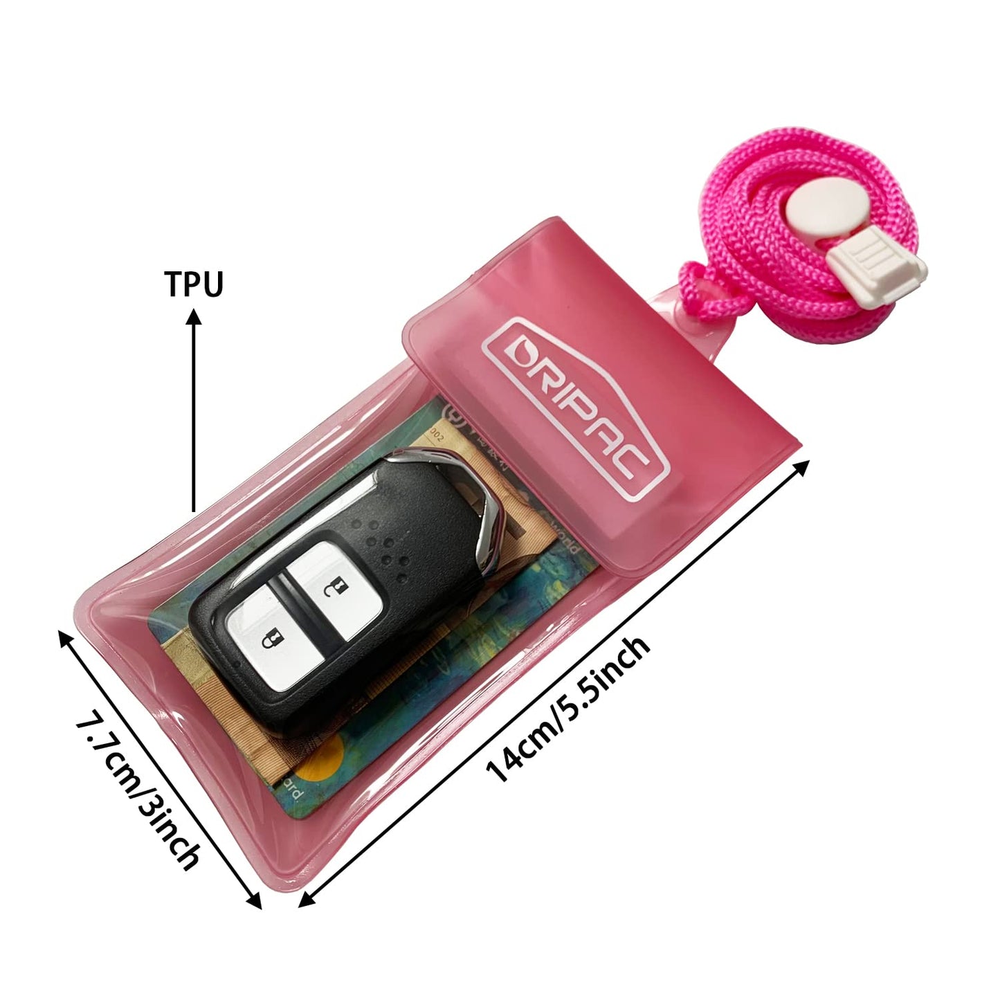 DRIPAC Waterproof Car Key FOB Case Waterproof Wallet Waterproof Holder Pouch For Key ID Badge Credit Card Money（Pink）
