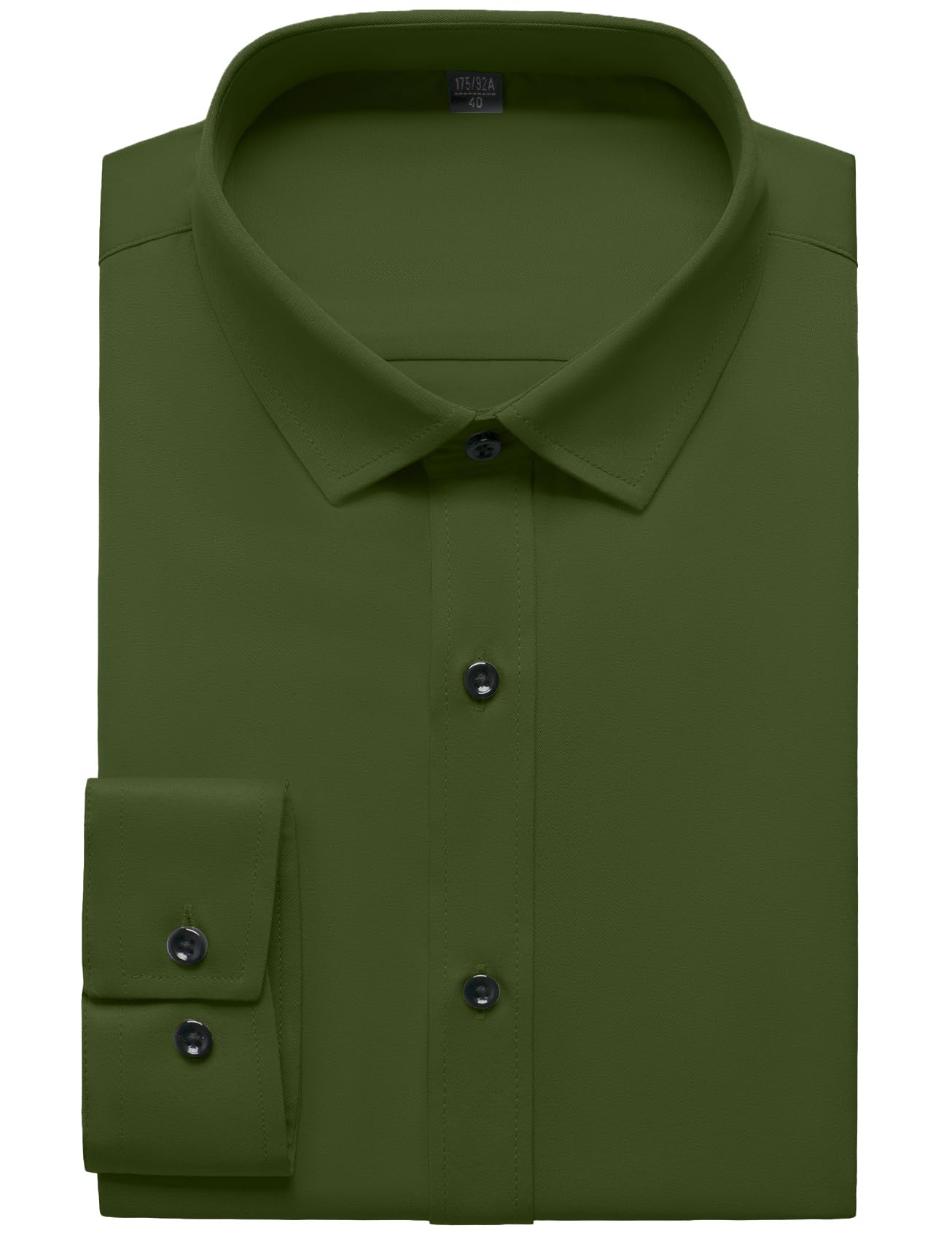 JEMITOP Men's Stretch Wrinkle Free Dress Shirts Formal Wedding Prom Long Sleeve Button Down Shirt Army Green S