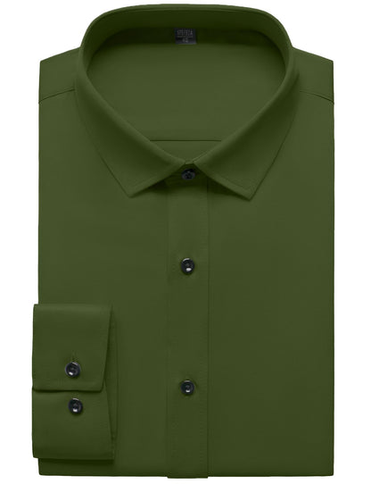 JEMITOP Men's Stretch Wrinkle Free Dress Shirts Formal Wedding Prom Long Sleeve Button Down Shirt Army Green S