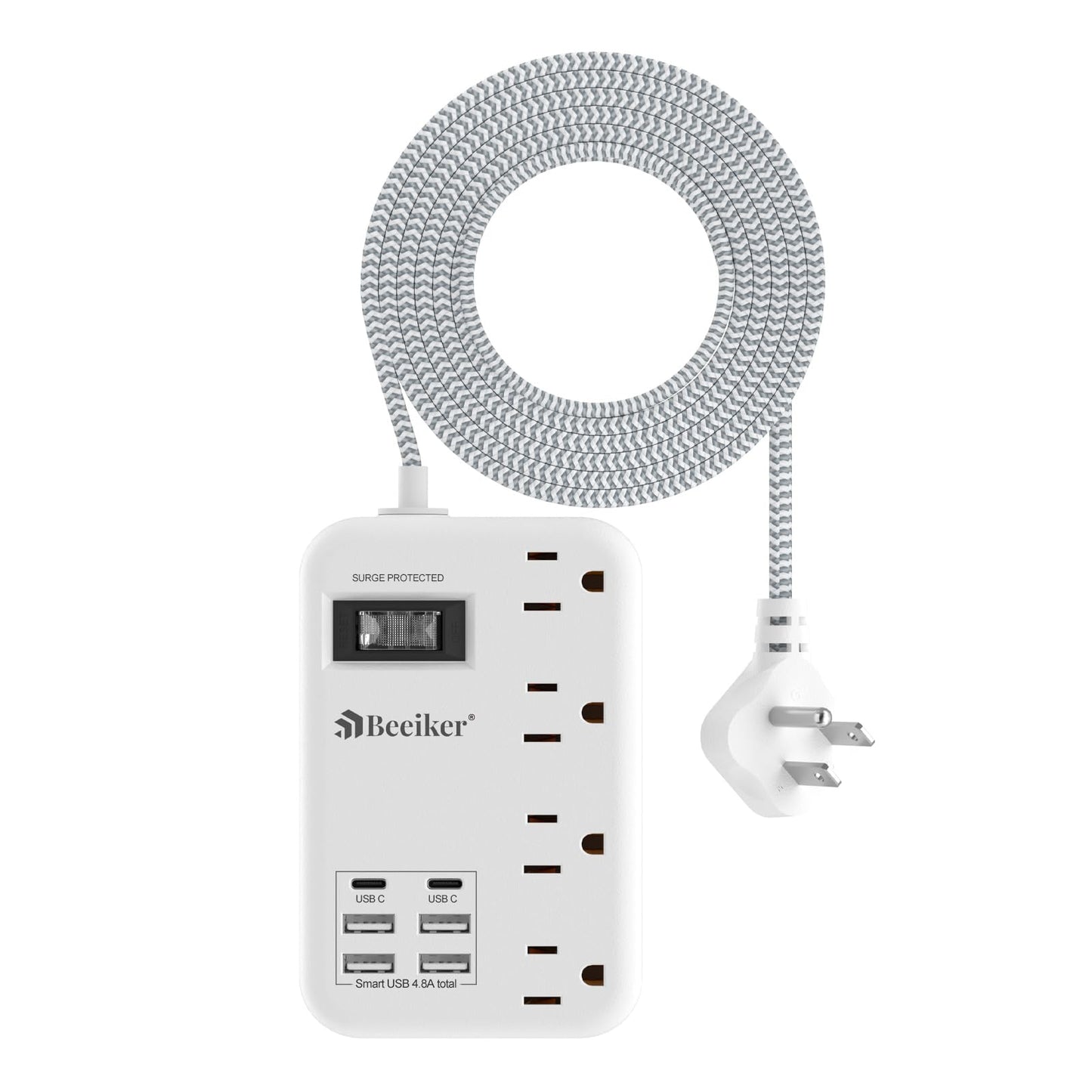 6 USB(2 USB C) Purple Travel Power Strip- 5Ft Lavender Extension Cord with 24W USB Charging Station and 4 Outlets, Purple Desk Accessories with Surge Protector for Cute Kawaii Office Dorm Room