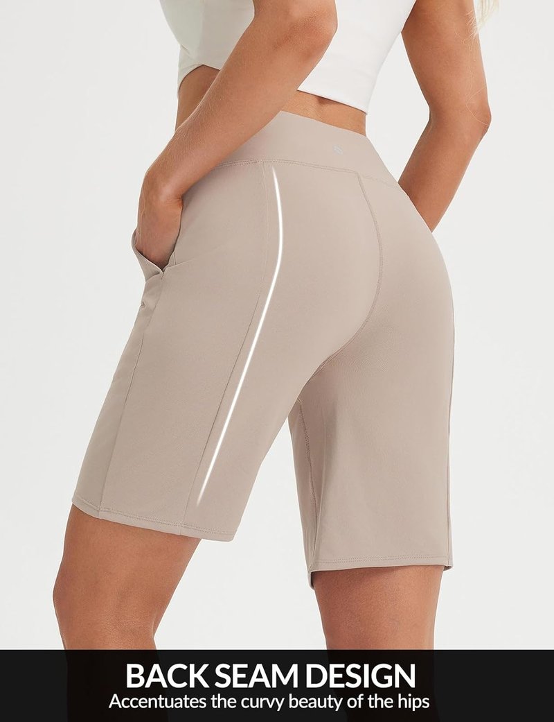 Baleaf Women's High-Waisted Bermuda Shorts - Knee-Length Athletic Shorts with Pockets | Perfect for Golf & Casual Wear