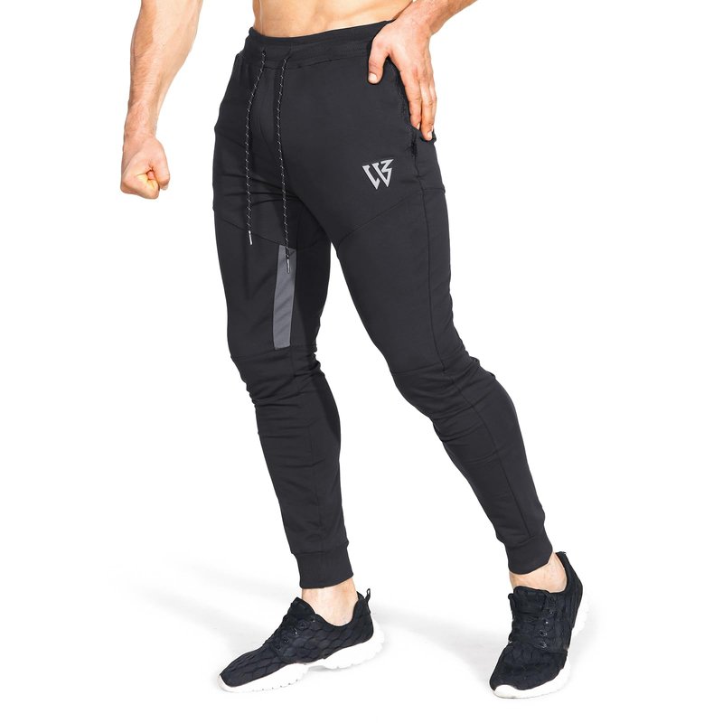 ZENWILL Mens Tapered Workout Running Pants,Gym Jogger Training Sweatpants Slim Fit with Zip Pockets (X-Large, Black)