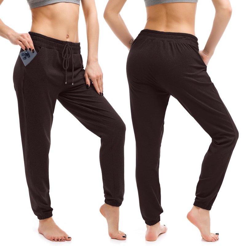 Walifrey Womens Joggers with Pockets, Drawstring Sweatpants Women for Lounging Jogging Gym and Workout DeepBrown,1 Pack DeepBrown S