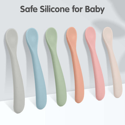 Eascrozn 6 Pack Silicone Baby Spoons, Baby Spoons Self Feeding 6 Months+, BPA Free, Soft Tip Baby Utensils Feeding Spoon, Baby Led Weaning Supplies, Dishwasher and Boil Safe