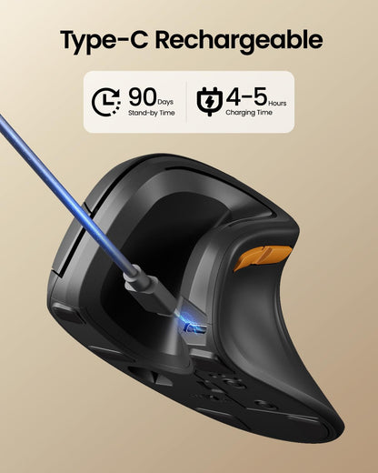 ProtoArc EM11 NL Ergonomic Mouse, Wireless Vertical Mini Mouse Rechargeable Optical Mice with Multi-Device (2*Bluetooth + USB Connection), 3 Adjustable DPI for Computer, iPad, Mac, Windows Black