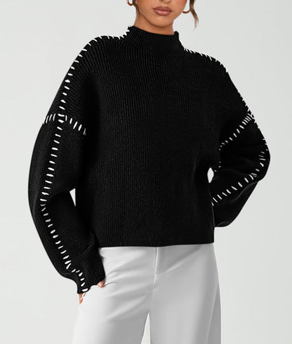 PRETTYGARDEN Women's Chunky Knit Sweaters 2025 Fall Long Sleeve Mock Neck Oversized Pullover Tops Winter Fashion Clothes (Black,Medium)