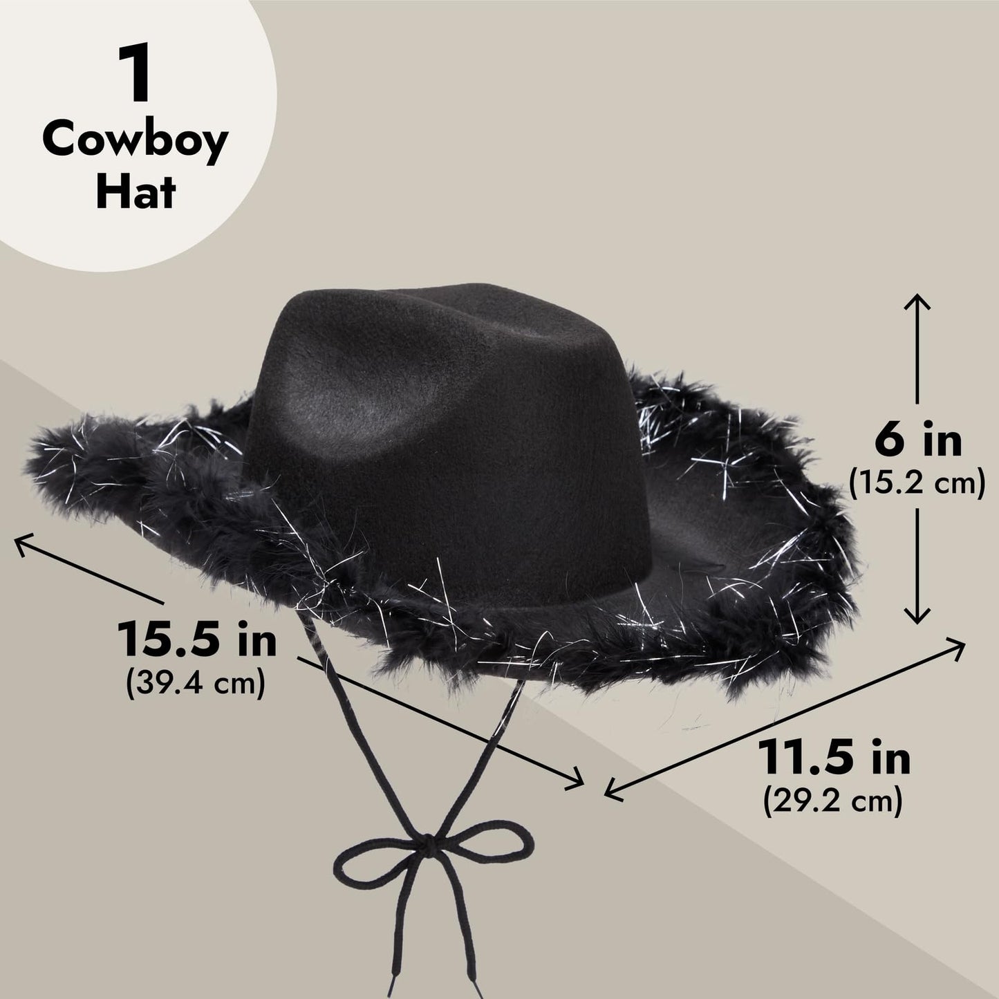 Juvolicious Black Cowgirl Hat - Medium Adjustable - Sparkly Feathered Costume Cowboy Hat for Women & Men - Western Party Accessory