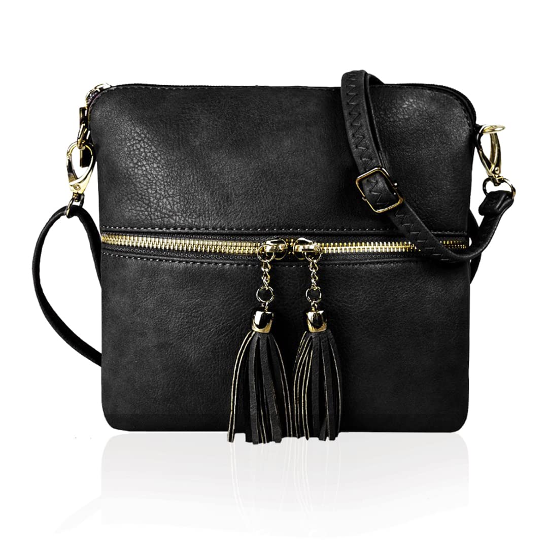 Woodland Leathers Crossbody Bag, Faux Leather Small Shoulder Bag With Adjustable Strap, Women's Messenger Bag (Black)